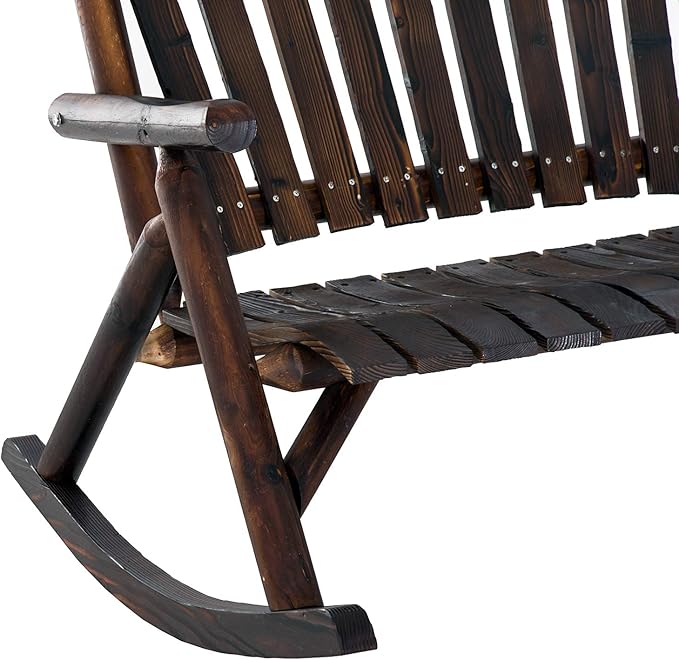 Outsunny Outdoor Wooden Rocking Chair, Double-Person Rustic Adirondack Rocker