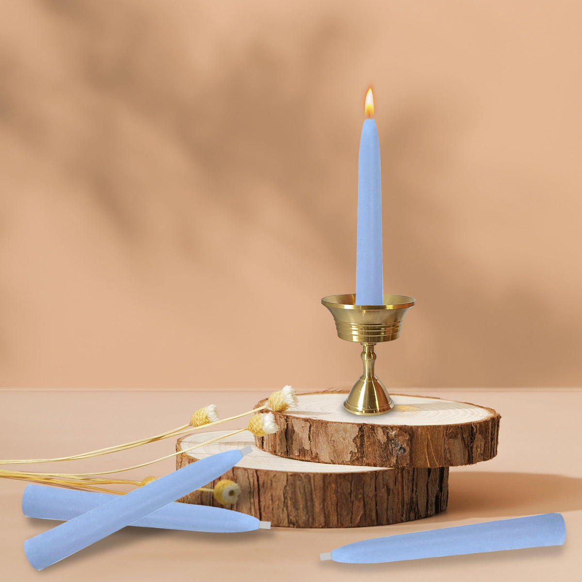 30 Minute Meditation Candle Seasalt Scented Mini Taper Candles with Brass Holder & Candle Sticky Dots, Blue Meditation Candles for Ritual Prayer Yoga Relaxation, 30PCS