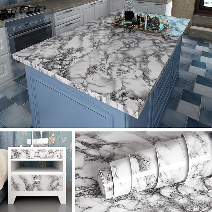 Livelynine 15.8x197 Marble Wallpaper Peel and Stick Countertops Waterproof