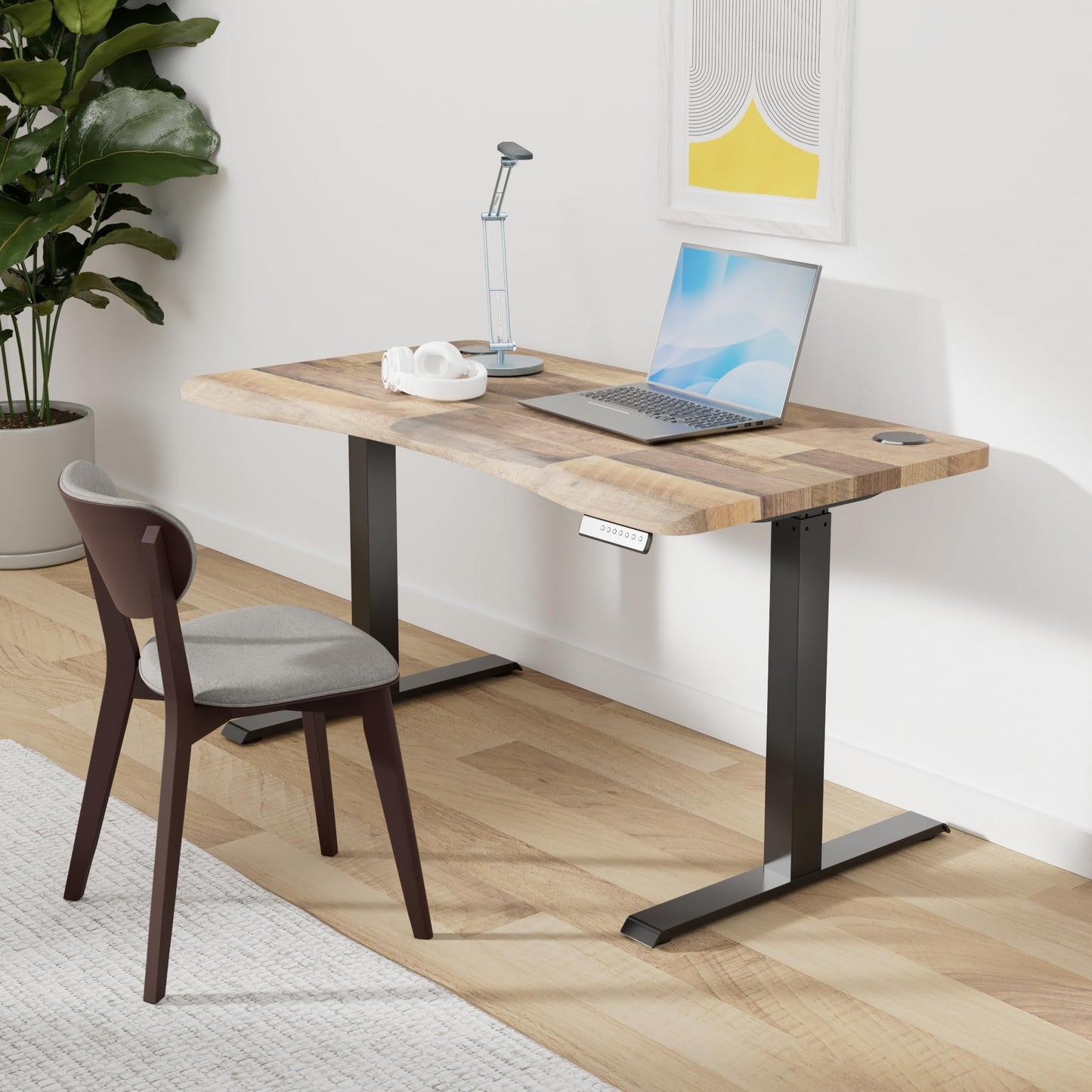 Vari Ergo 54x26 Electric Standing Desk + Height Adjustable Sit-Stand Desk + Curved Waterfall Edge, 4 Memory Settings, Quick Assembly, Cable Management, 200 lb Capacity – Reclaimed Wood (2 Boxes)