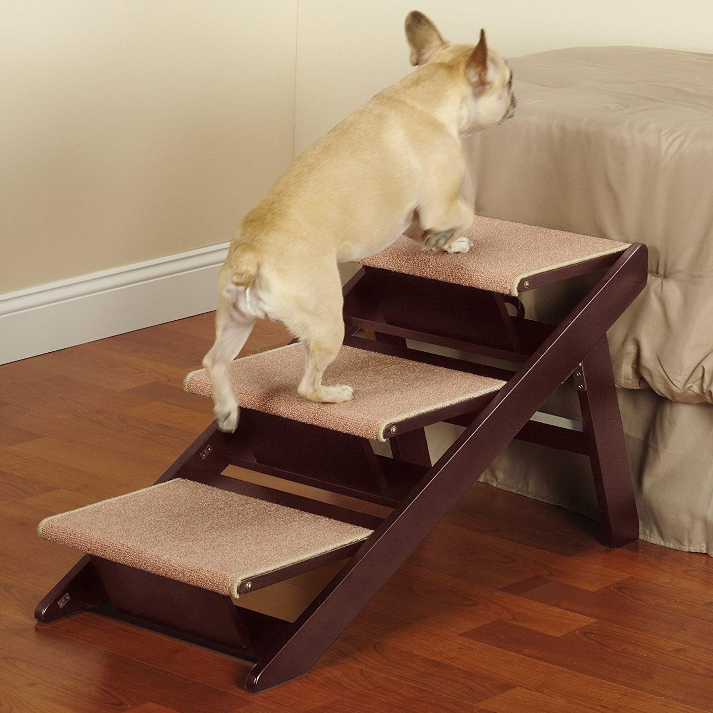 Pet Studio Pine Frame Dog RampSteps, 3 Step,Brown