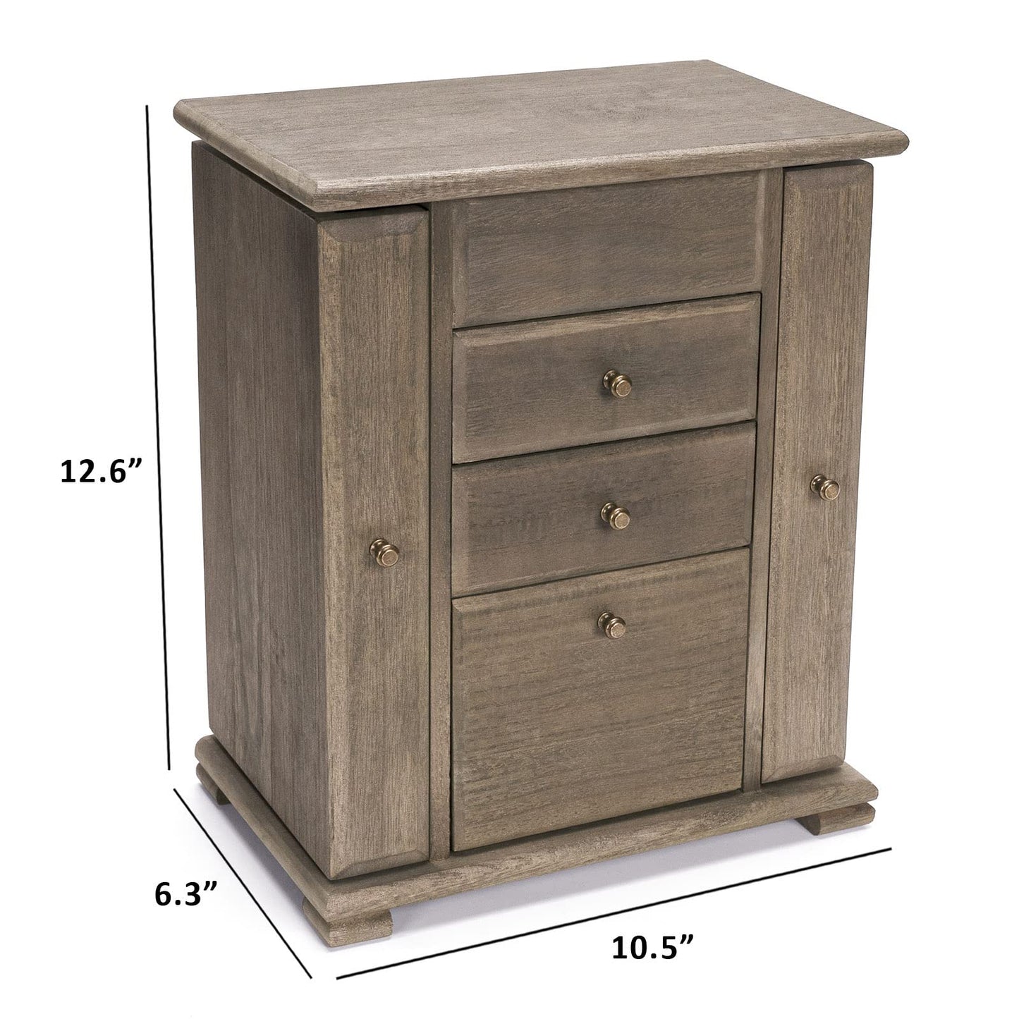 Emfogo Jewelry Box for Women, Rustic Wooden Jewelry Boxes & Organizers with Mirror, 4 Layer Jewelry Organizer Box Display for Rings Earrings Necklaces Bracelets (Weathered Gray)