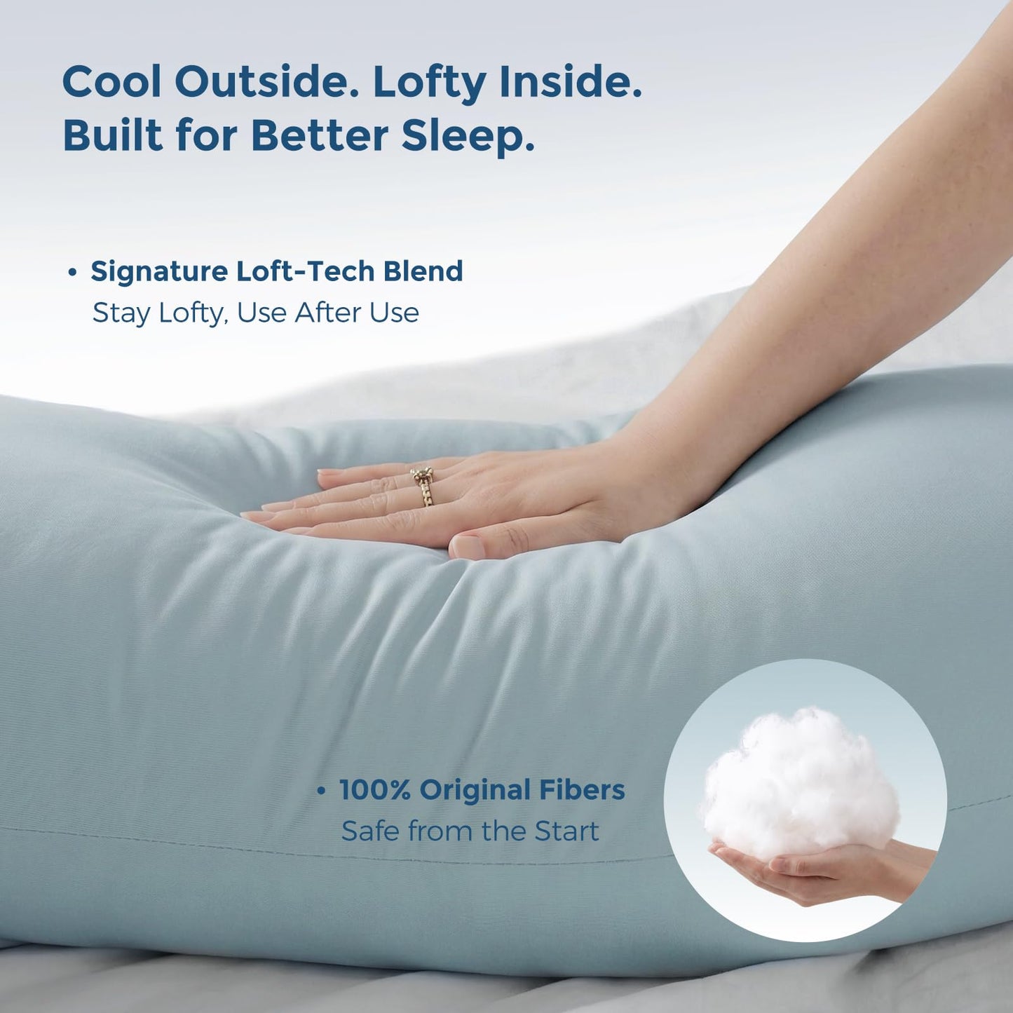 Momcozy Pregnancy Pillows with Cooling Cover, U Shaped Full Body Maternity Pillow for Side Sleepers - Support for Back, Legs, Belly, HIPS for Pregnant Women, 57 Inch Pregnancy Pillow, Mist Blue