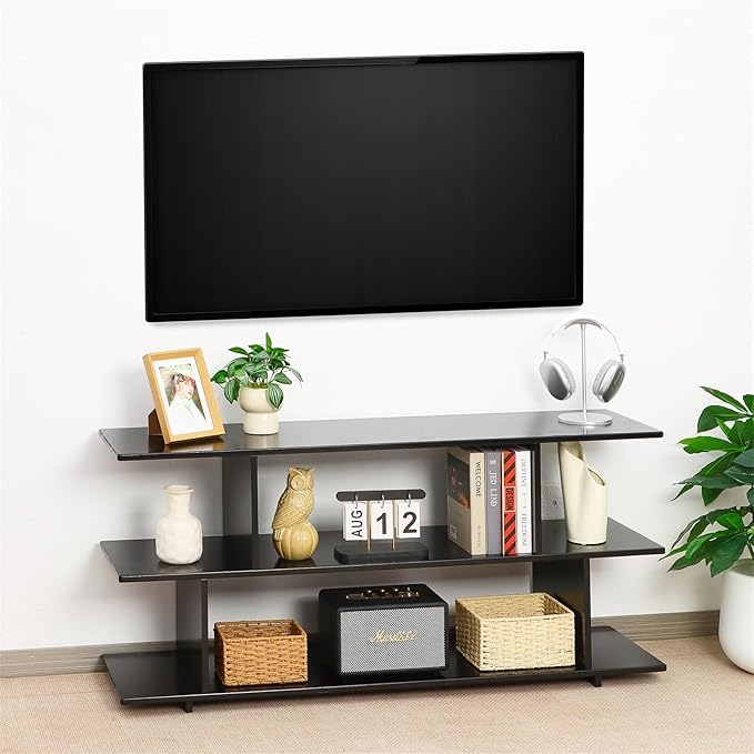 Bamboo TV Stand for TVs up to 55", 3 Tier Accent Entertainment Center