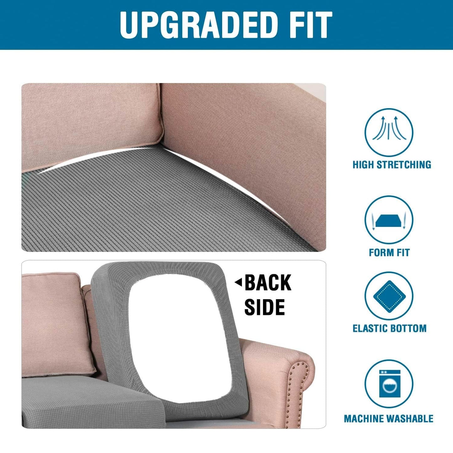 H.VERSAILTEX Multi-Pieces Sofa Slipcovers for 3 Seat Cushion Couch High Stretch Couch Cushion Covers Jacquard Textured Twill Fabric(3 Seat Covers Plus 3 Back Cushion Covers, Dove)