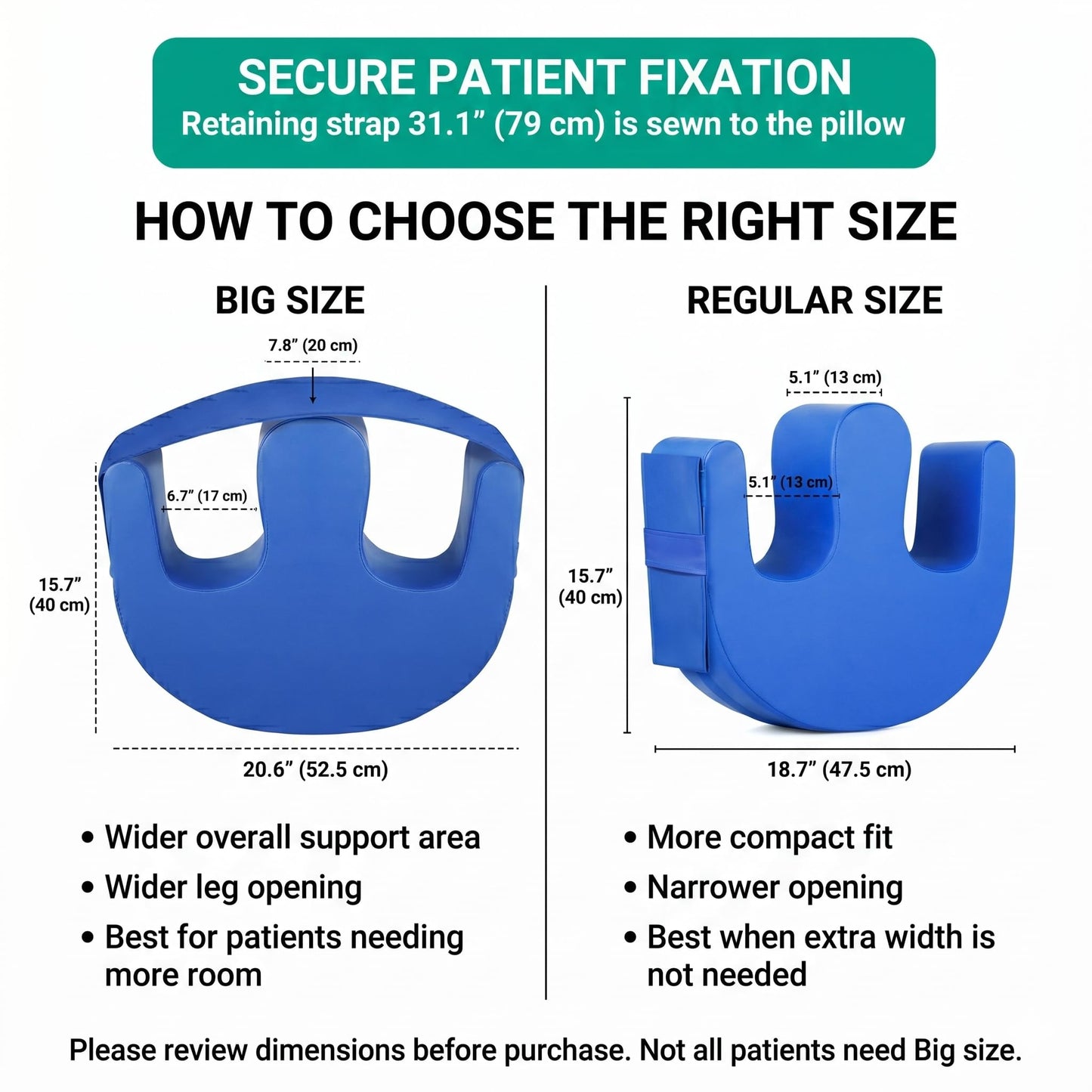 VitalEase Patient Turning Device, U-Shape Positioning Pillow, Waterproof PU Leather, Regular Size, 18.7" Wide, More Compact Fit for in-Bed Care