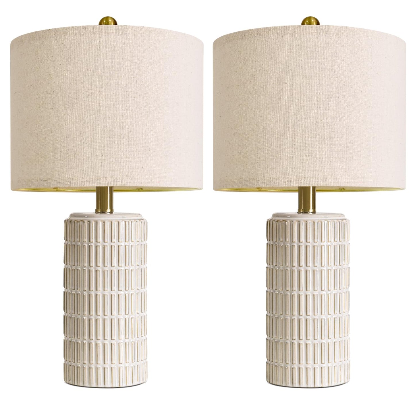 PoKat 20.75" Small Modern Ceramic Table Lamps Set of 2 for Bedroom, White Bedside Lamps for Night Stands, Farmhouse Desk Home Decor Gift Nightstand Table Lamps for Living Room End Table Beige