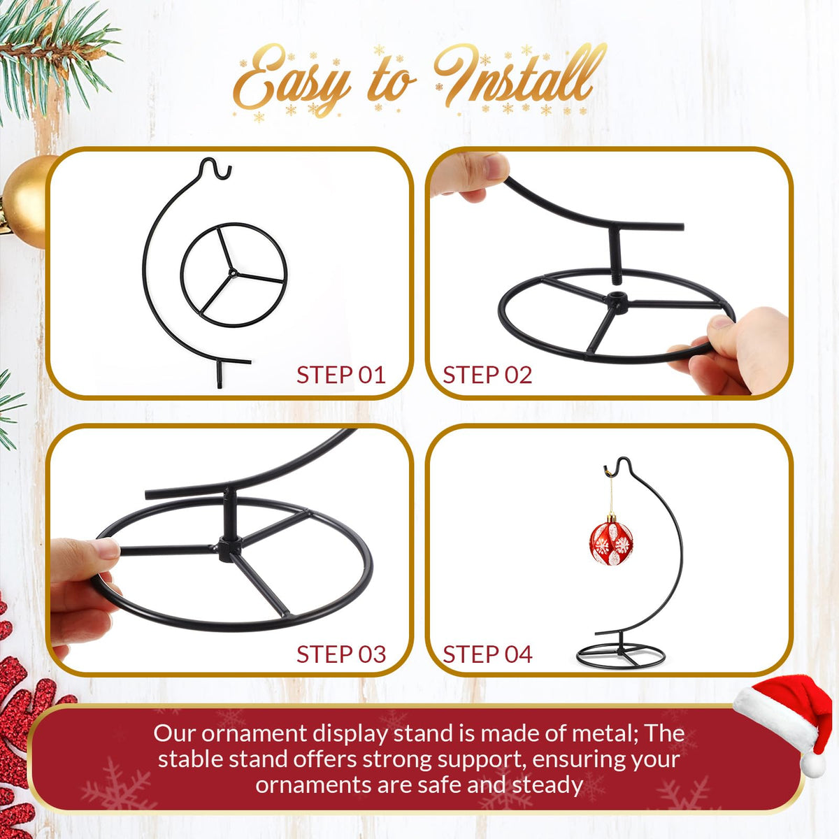 Baderke 2 Pack Ornament Display Stand, 10.43" Height Ornament Hanger, Air Plant Holder Terrariums Hanging Stand Crystal Ball Hanging Hook for Christmas Wedding Home Office Decoration(Black)