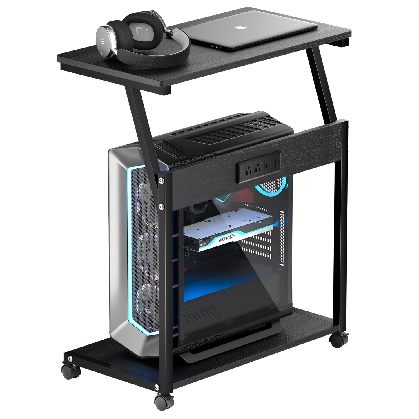 FANXIYQ Computer Tower Stand with 360° Locking Casters, 5 Height Adjustable Mobile CPU Cart, Under Desk PC Holder for Gaming Desktop, Home Office Organization, Black