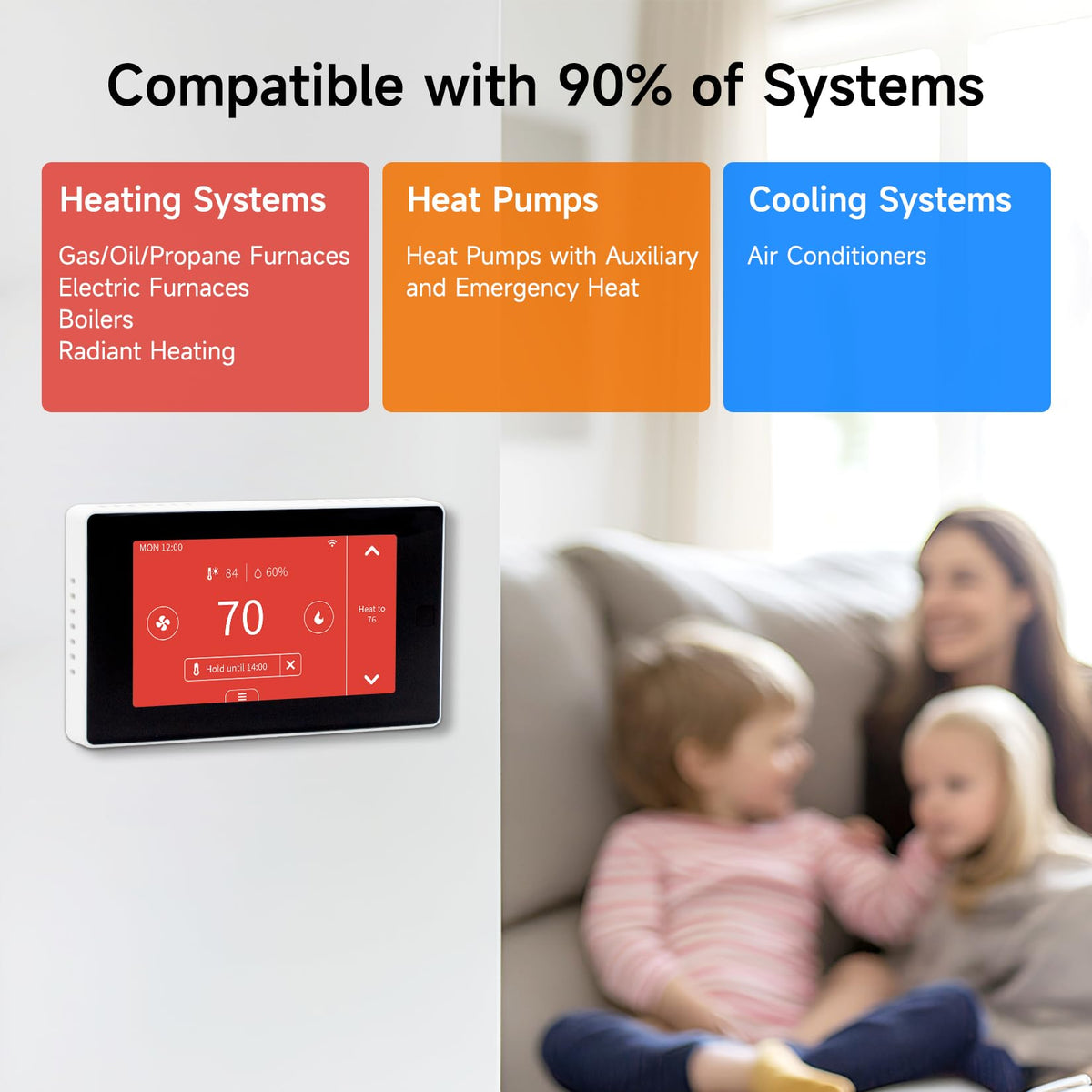 Smart Thermostats for Home with C-Wire Adapter, WiFi Thermostats Programmable Compatible with Alexa and Google Assistant,Energy Saving, Remote Control Tuya/Smart Life, C-Wire Require