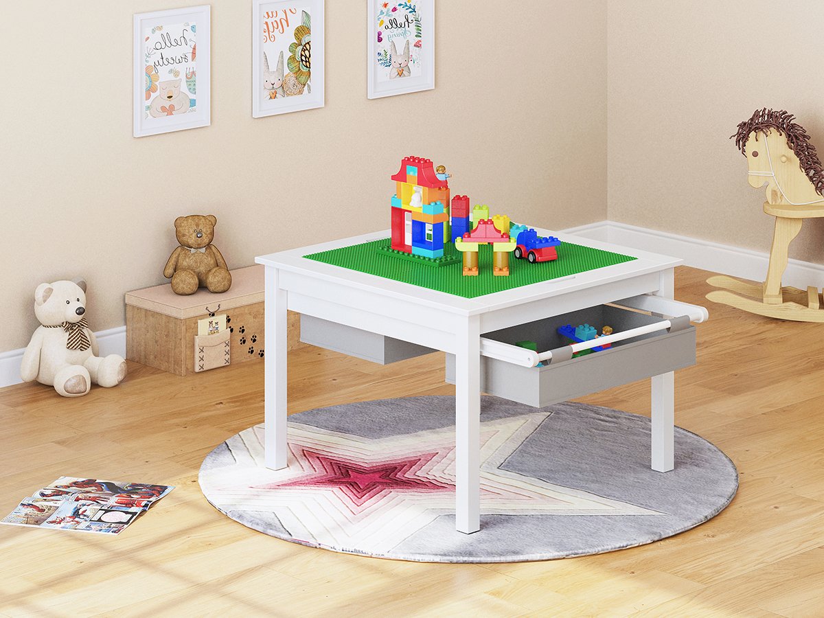 UTEX 2 in 1 Kids Construction Play Table with Storage (White)
