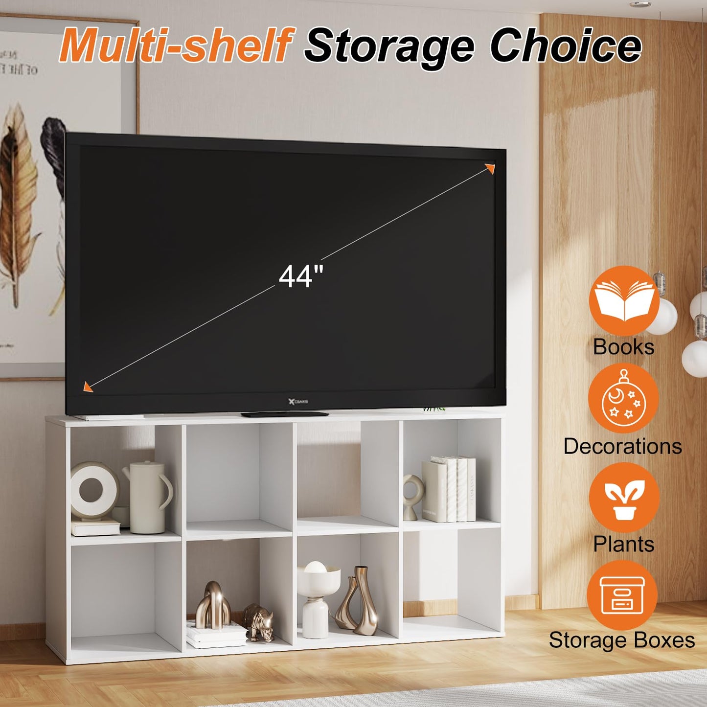 Sweetcrispy 8 Cube Storage Organizer - Open Cube Bookshelf with 4 Removable Back Panels, Display Storage Bookcase for Living Room, Bedroom, Entrance Hall, Home Office，47.7" Lx11.6 Wx24 H, White