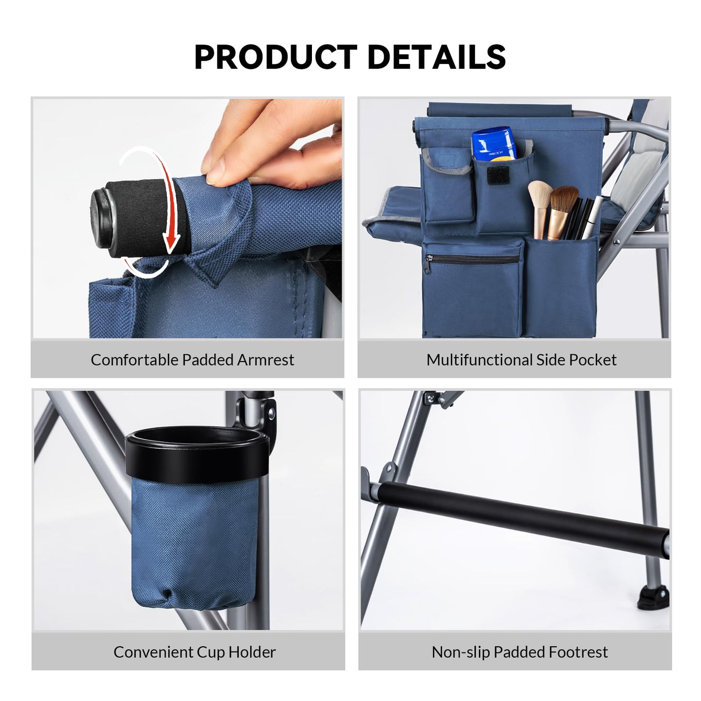 Thallike Foldable Directors Makeup Salon High Chair - Portable Camping Bar Height Folding Photoshoot Chairs with Stroage Bag Cup Holder Non-Slip Footrest, Supports 400 lbs Blue Tall Director Chair