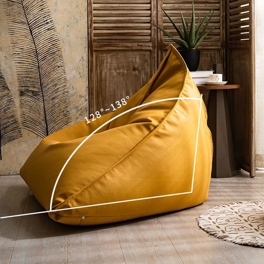 SXBCyan Big Luxury Triangle Pouf Cover Faux Leather Bean Bag Cover No Filler Floor Seat Beanbag Chair Pouf Ottoman Single Sofa Furniture (Color : Bean, Size : Empty Pouf Cover)