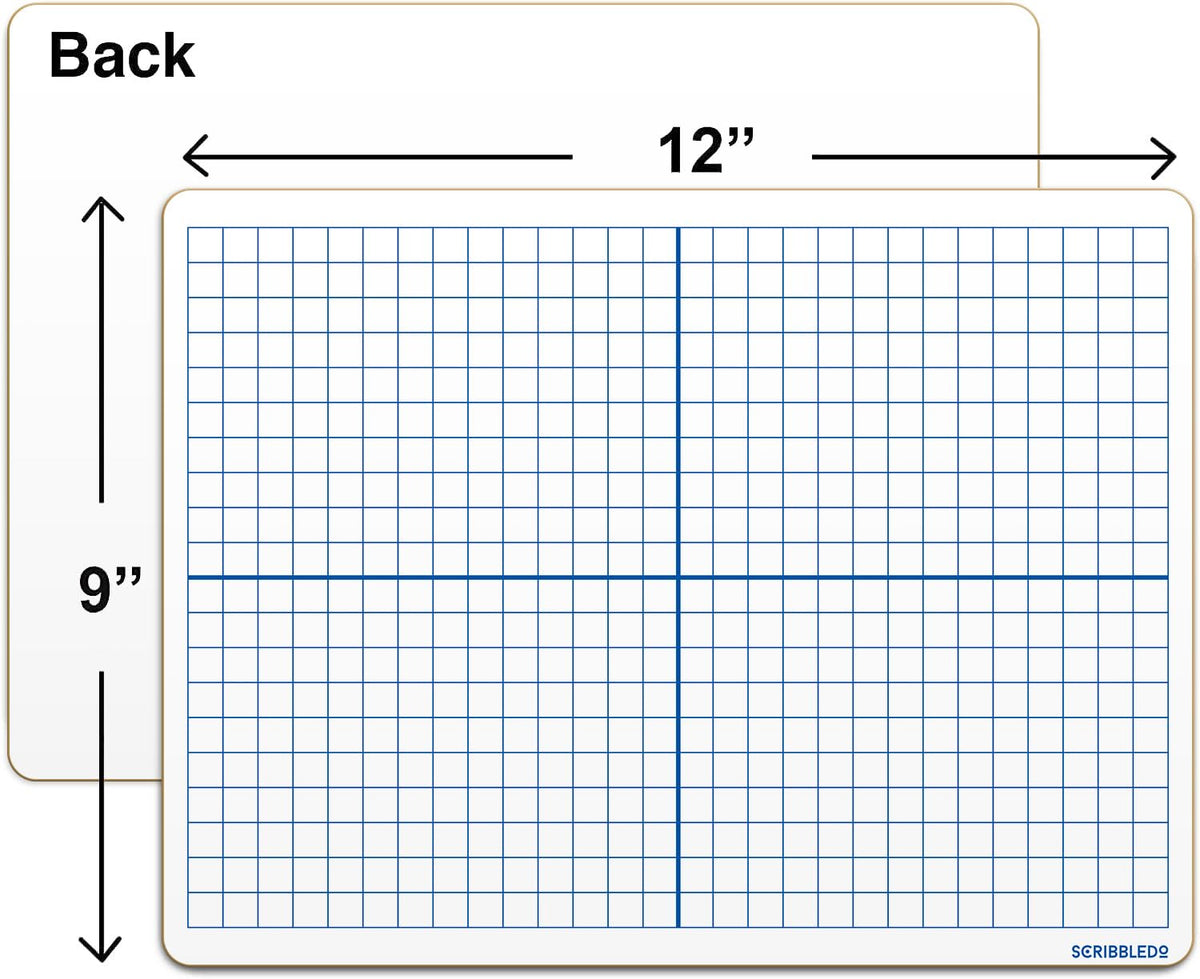 Scribbledo 5 Pack Dry Erase XY Axis Coordinate Plane Graph Lap Boards 9” X 12” for Student Teachers and Classroom Use, Math White Board - Double Sided White Boards with 5 Erasers Included