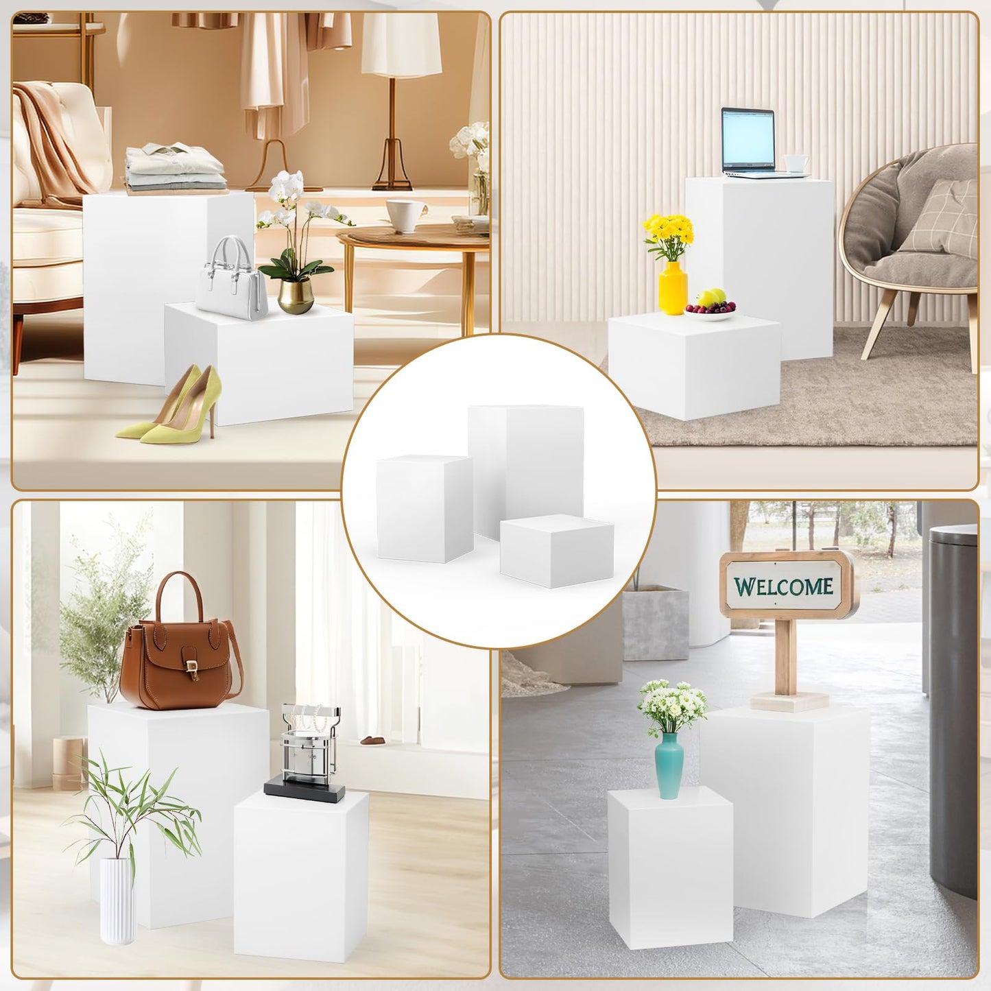 XHKJYSDP Cube Display Pedestal Stand for Bridal Shop, Square White Display Risers Columns, Party Event Decor Platform Base Showcase for Model Jewelry Clothing Shop Home Exhibition (11.8*11.8*7.87in)