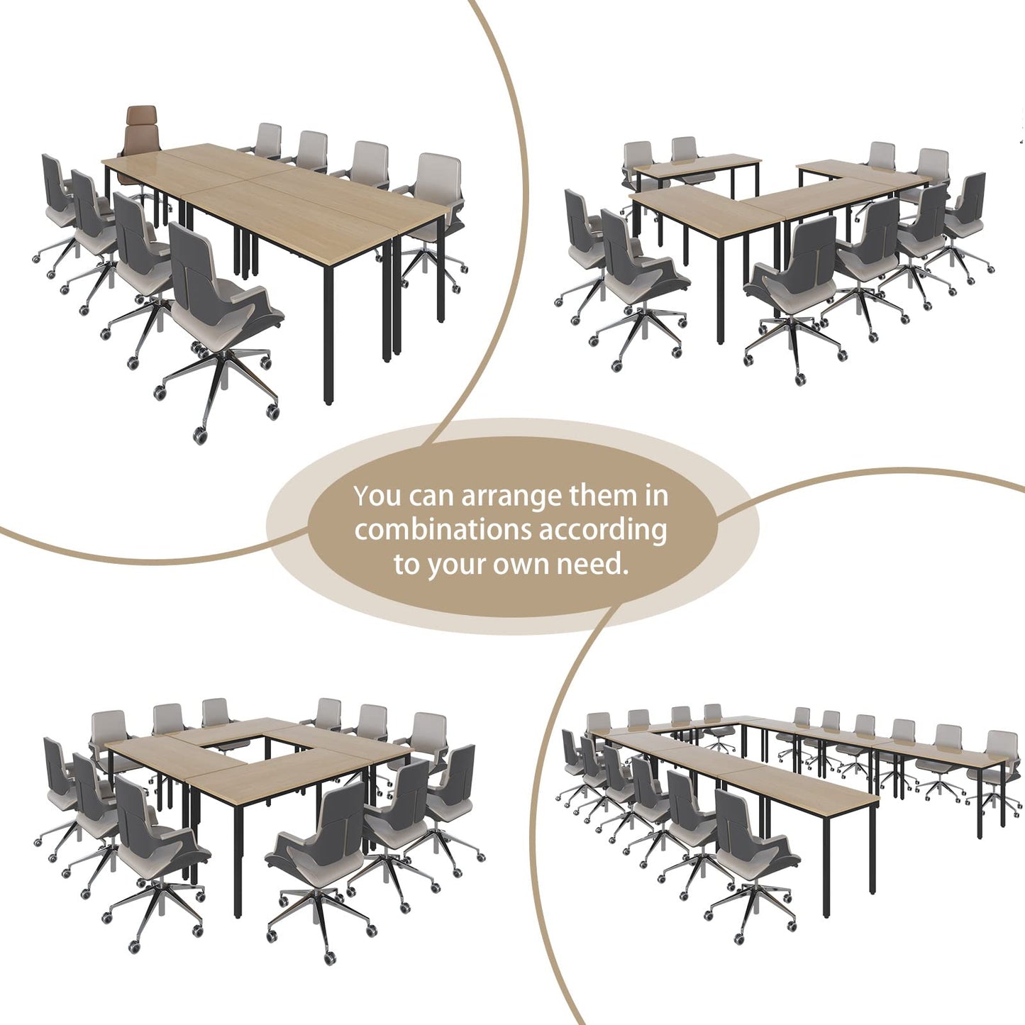 Bonzy Home Conference Table with Chairs Set, 4pcs Office Tables & 8pcs Chairs Set for Conference Room Meeting Room Training Room, Natural