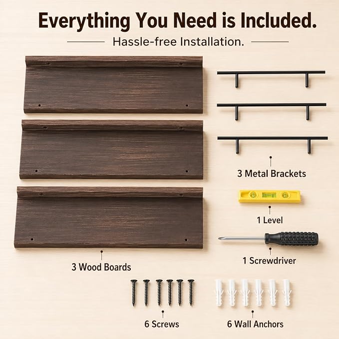 3-Piece Rustic Wood Floating Shelves