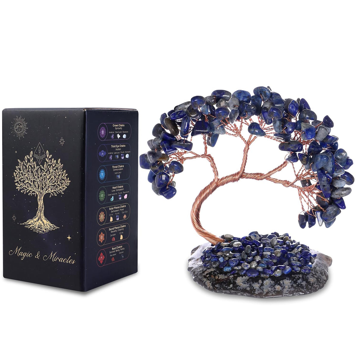 Magic and Miracles 7 Chakra Crystal Tree of Life Crystals and Healing Stones Gemstone Bonsai Trees for Home & Office Décor Feng Shui Money Tree House Warming Gifts, Good Luck & Spiritual for Women
