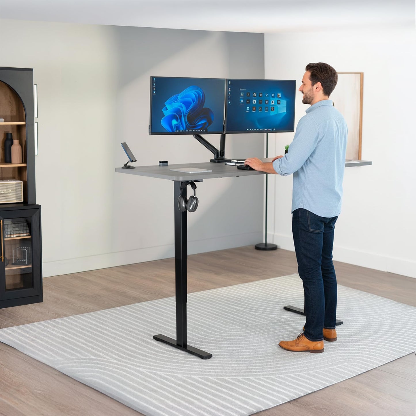 VIVO Electric 71 x 30 in Standing Desk, Touch Screen Adjustment, 220 lb Frame Support, 2E Series, Dark Gray Top Black Frame, DESK-KIT-2E71G