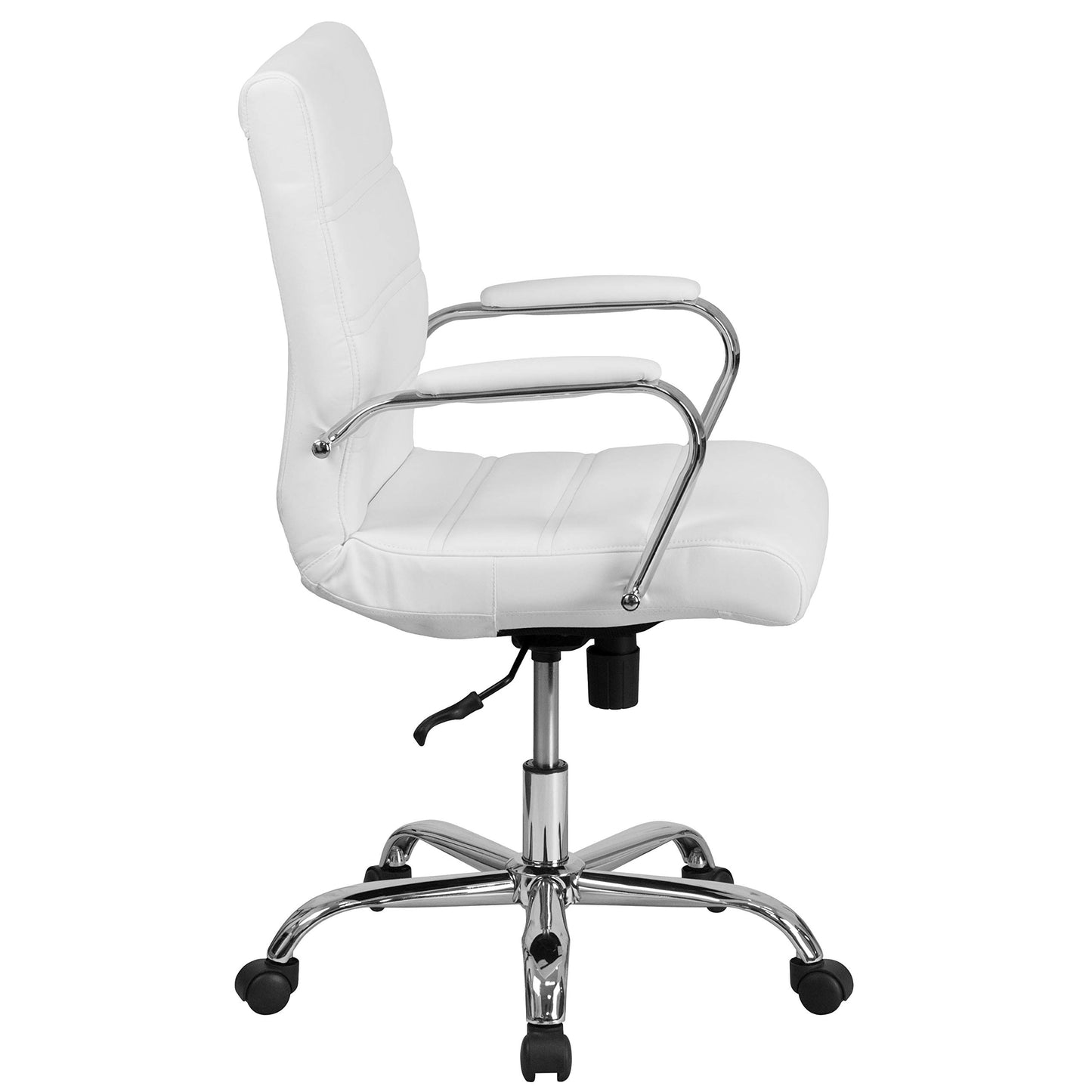 Flash Furniture Whitney Mid-Back Swivel LeatherSoft Desk Chair with Padded Seat and Armrests, Adjustable Height Padded Office Chair, White/Chrome