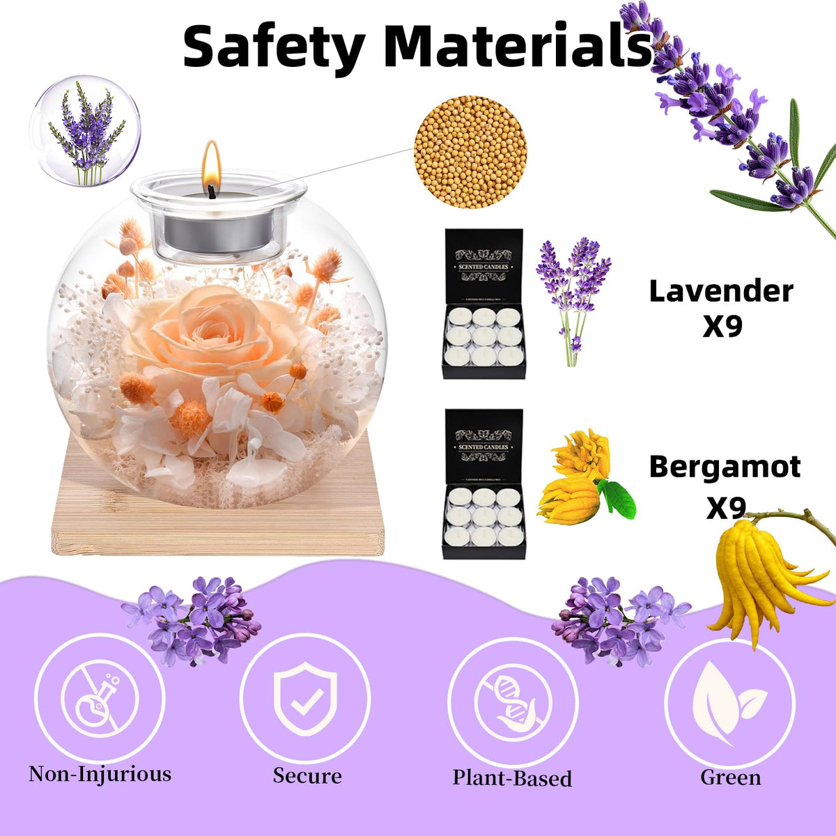 Champagne Forever Flowers Scented Candle in Glass Dome-Long Lasting Aroma Home Decor | Unique Birthday Gift for Women, Mom, Girlfriend, Wife | Ideal for Mother's Day, Valentine's Day, Christmas