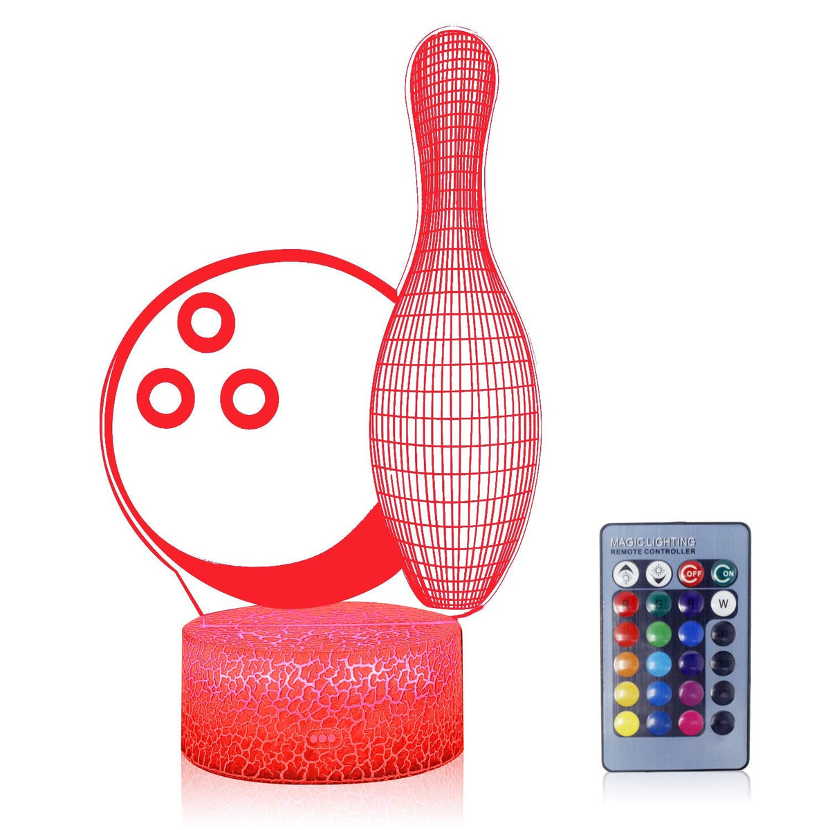 AZALCO 3D Illusion Bowling Night Light Teenager Christmas Gifts Xmas Gift Lamp 16 Color Change Touch White Crack Base Birthday Present with Remote Control Boys Girls