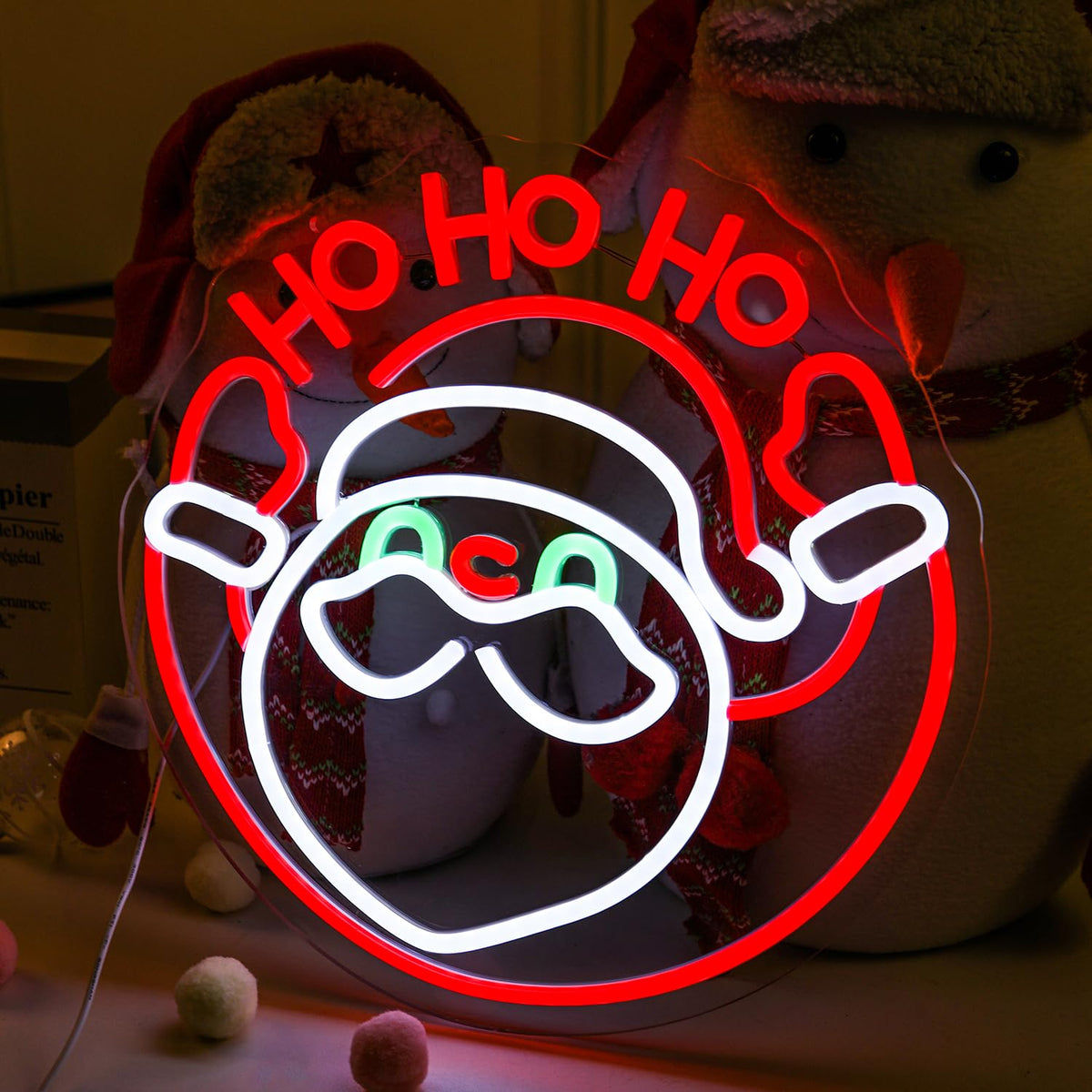 LED Santa Claus Head Neon Sign with "Ho Ho Ho" Text, Cute Red Merry Christmas Kids LED Neon Lights Festival Wall Decor for Home, Office, Bar, Window, and Xmas Party Decoration