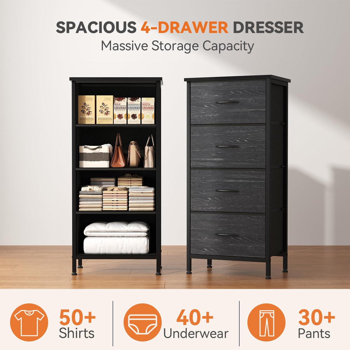 Sweetcrispy 4 Drawer Fabric Dresser Storage Tower Nightstand Chest