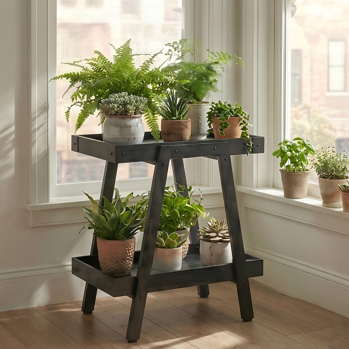 IPARTS EXPERT Farmhouse Side Table, 2-Tier Industrial End Table Black