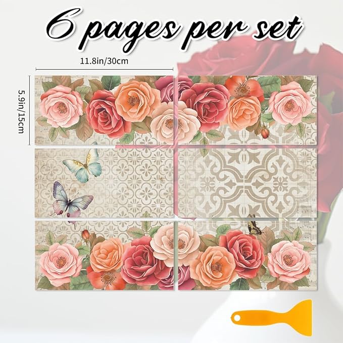 6 Sheets Roses Rub on Transfers