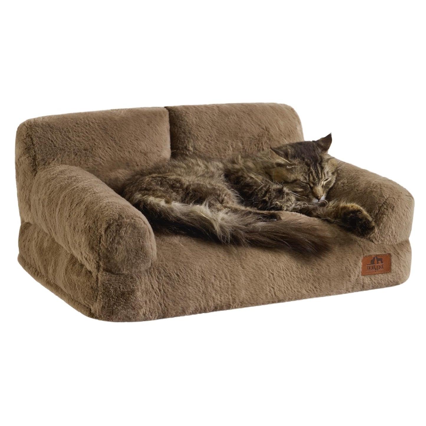 Hollypet Fluffy Dog Cat Bed Pet Couch Beds Plush Soft Warming Washable Puppy Bed for Small Medium Dogs and Large Cats, Dark Brown, 24" L x 18" W x 10" Th