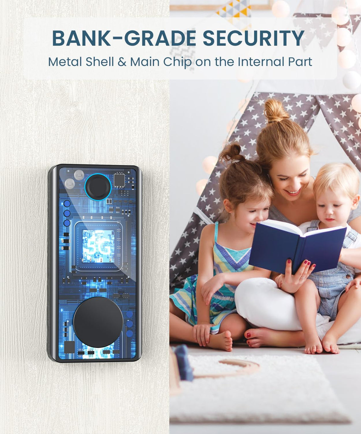 Keyless Entry Smart Deadbolt Lock – Keypad Fingerprint Touchscreen & App Control, Smart Door Lock, Easy Install for Home/Office, Auto-Lock