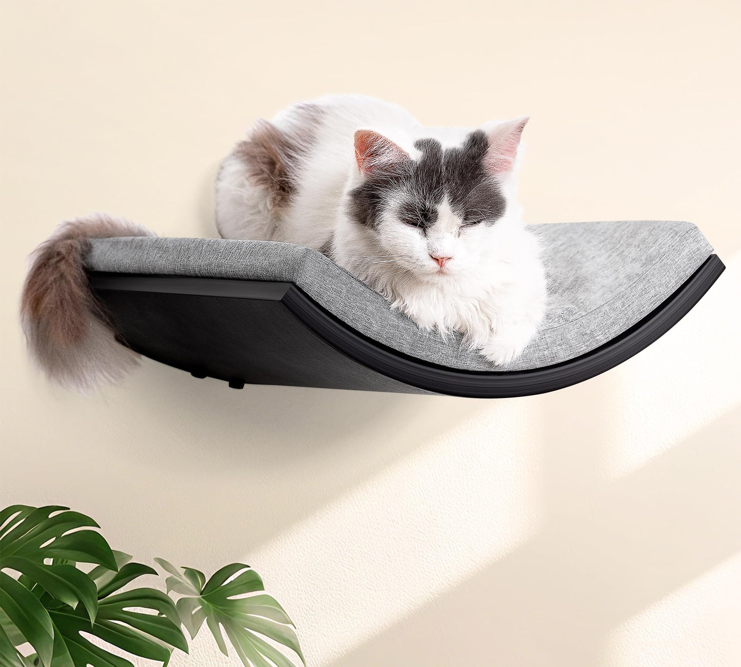PELUOMOZ Cat Wall Shelf, Curved Cats Wall Bed, Wall Mounted Cat Grey Climbing Shelves for Sleeping, Playing, and Lounging