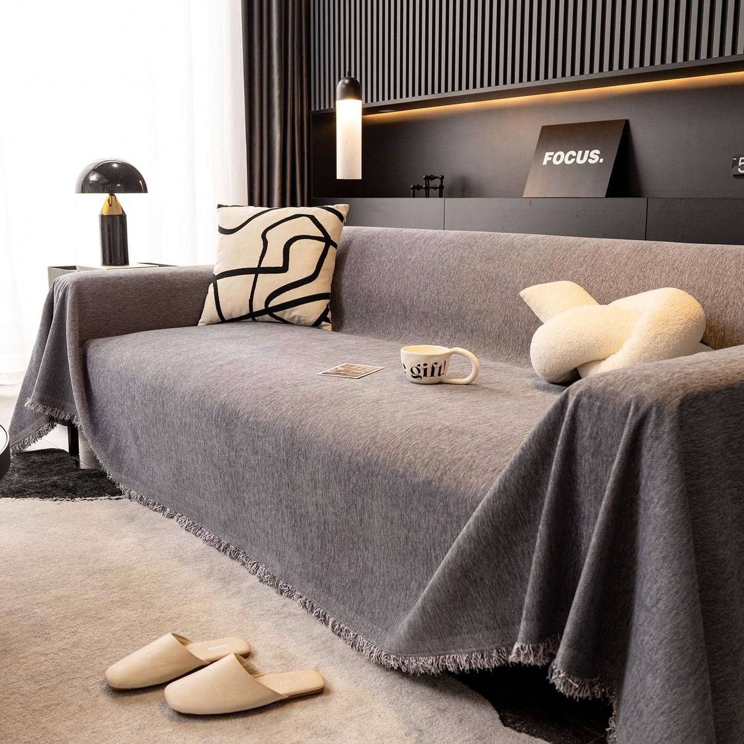 Feyocn 100% Waterproof Sofa Covers for Pets Washable Couch Covers Dogs Cats Sofa SlipCover for 3-4 Cushion Couches Sectional Couches Furniture Protector Covers for Living Room (71" x 134", Dark Gray)