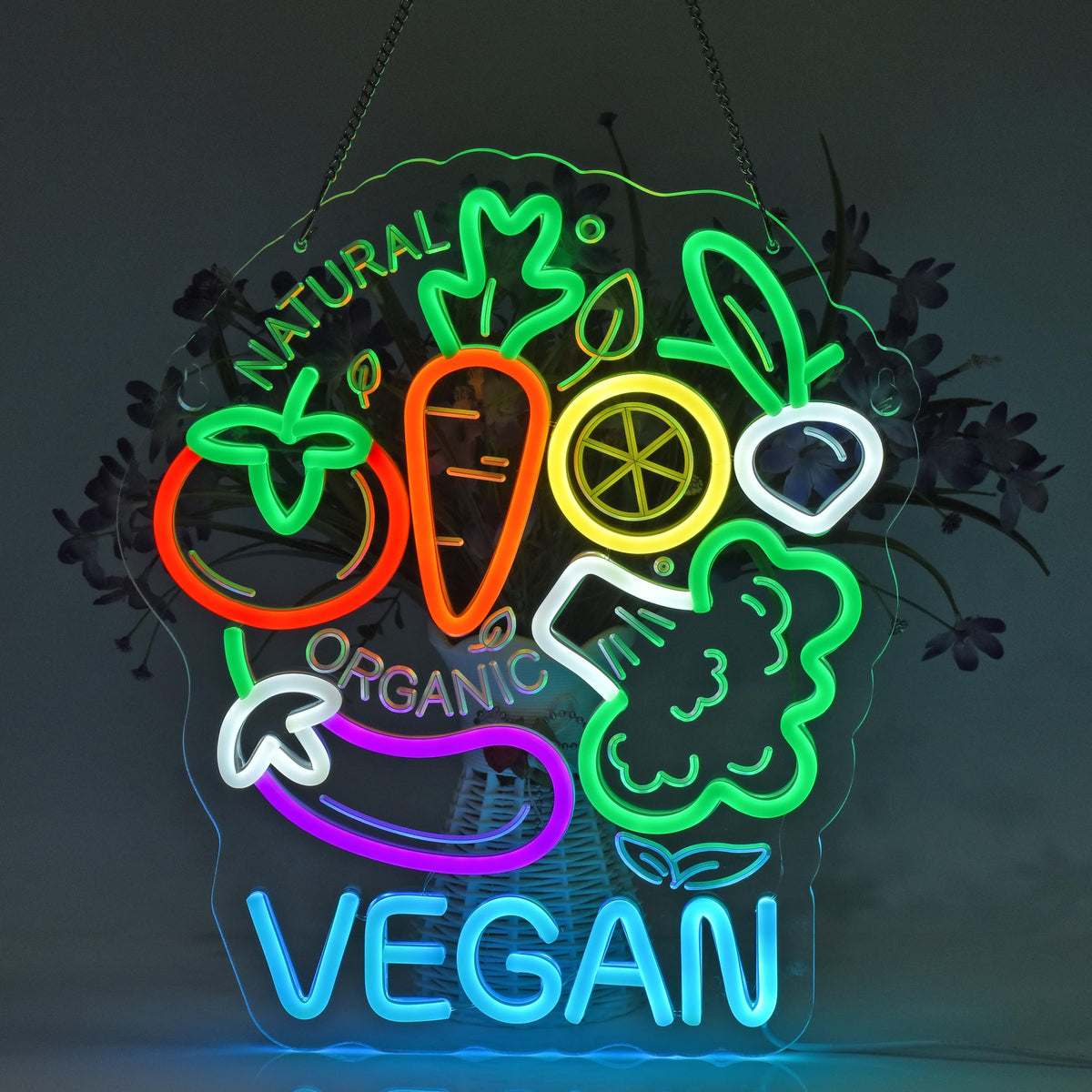 JOMOBUTY Vegan Neon Sign, Neon Lights Hanging Wall Art Decoration for Business Restaurant Shop Store Bar Cafe Party Home Decor, USB Powered Ultra Bright Dimmable,14.57×12.6inches