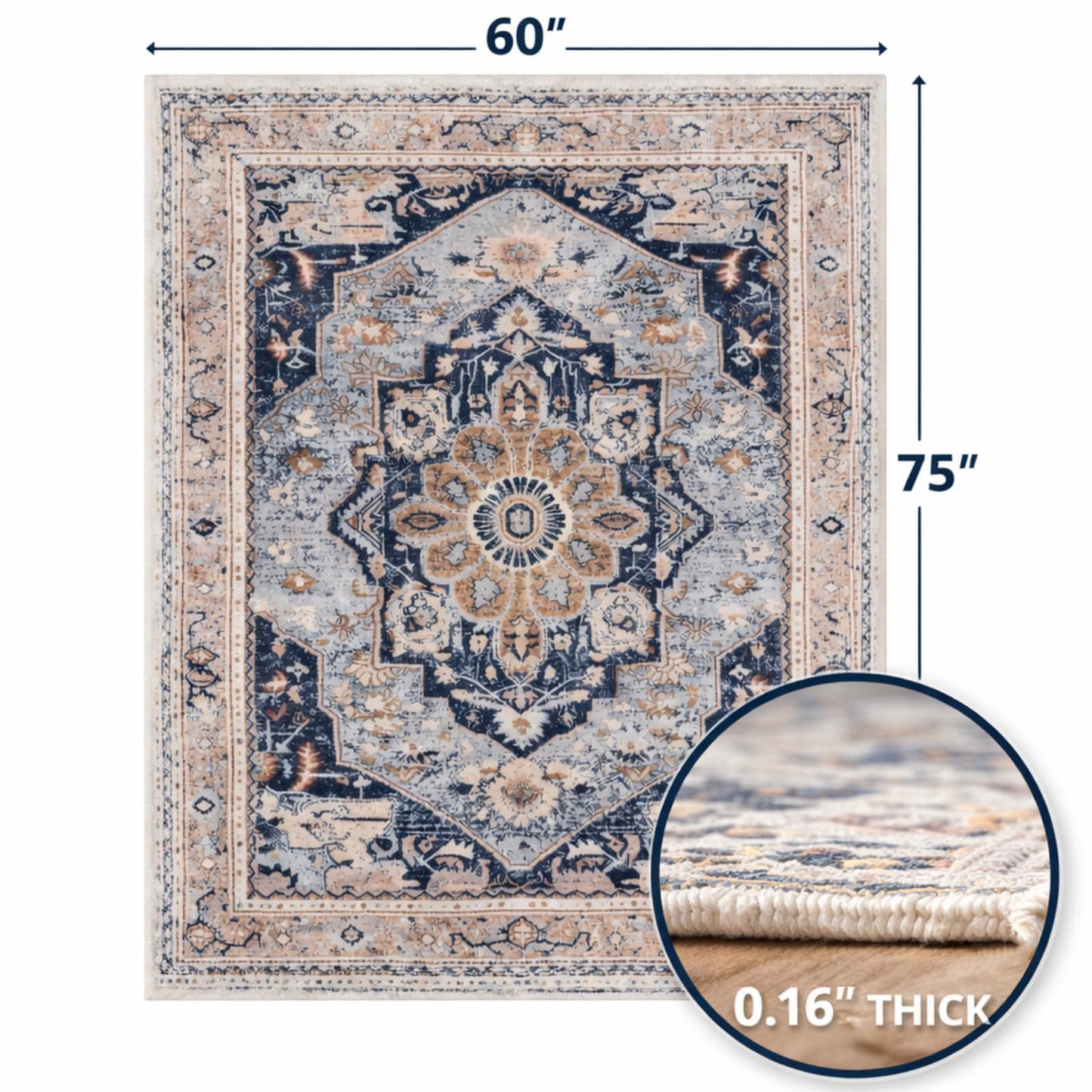 Office Chair Mat for Hard Floor - 60'' x 75'' Chair Mat for Hardwood and Tile Floors, Non-Slip Hard Floor Protection Mats for Rolling Chair Under Desk, Machine Wash (Beige & Blue)