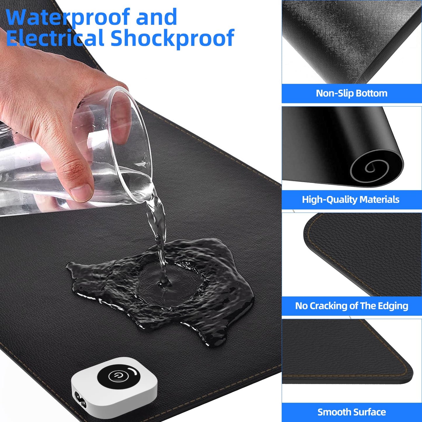 Heated Desk Pad Mouse Pad - Heated Desk Mat - Warm Desk Pad - 3 Levels Heating & 4 Hours Auto Shut-Off, PU Leather Mouse Pad - 31.5 x 13 inch(Dull Black)