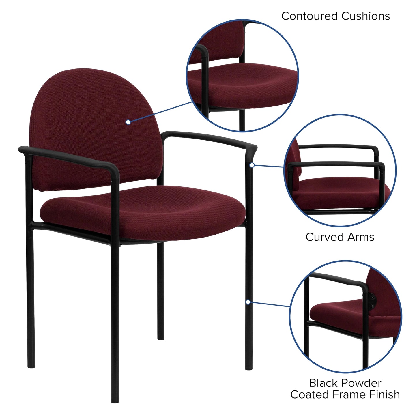 Flash Furniture Tiffany Comfort Burgundy Fabric Stackable Steel Side Reception Chair with Arms