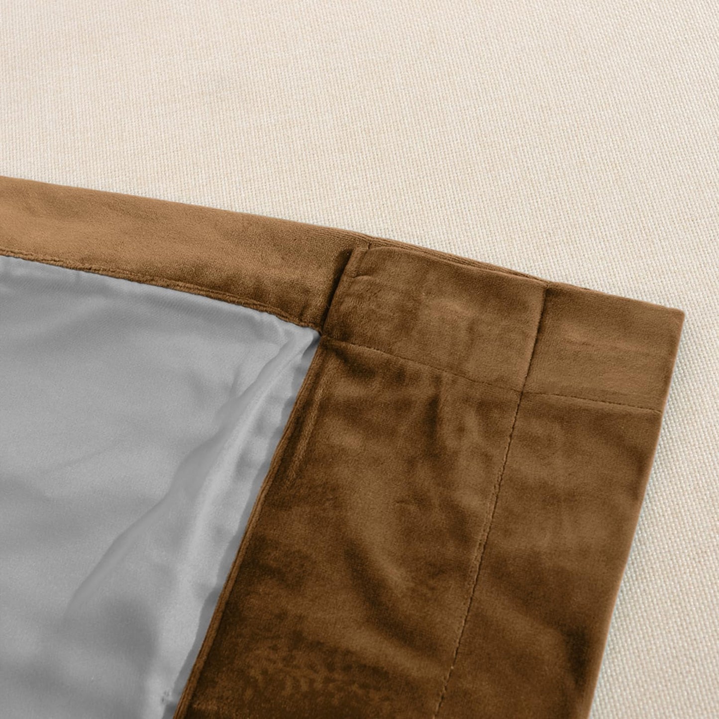 Melodieux Pom Poms Velvet Blackout Curtains for Bedroom Living Room, Vintage Luxury Thermal Insulated Rod Pocket Lined Drapes, 52" W x 84" L, Golden Brown (2 Panels)