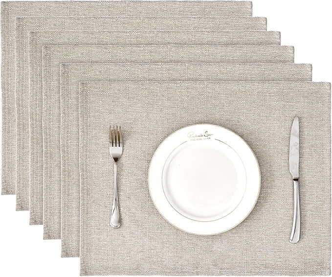 BALCONY & FALCON Placemats Set of 6 Faux Linen Cloth Place Mats Washable