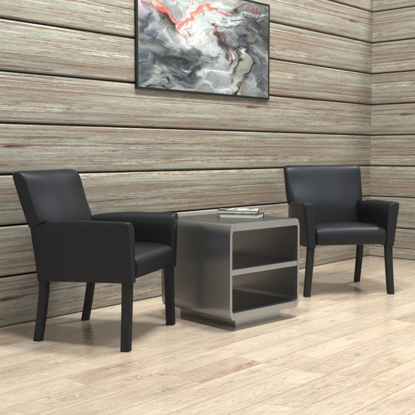 Boss Office Products Executive Box Arm Chair with Mahogany Finish in Black, 25.5" D x 24.5" W x 35.5" H
