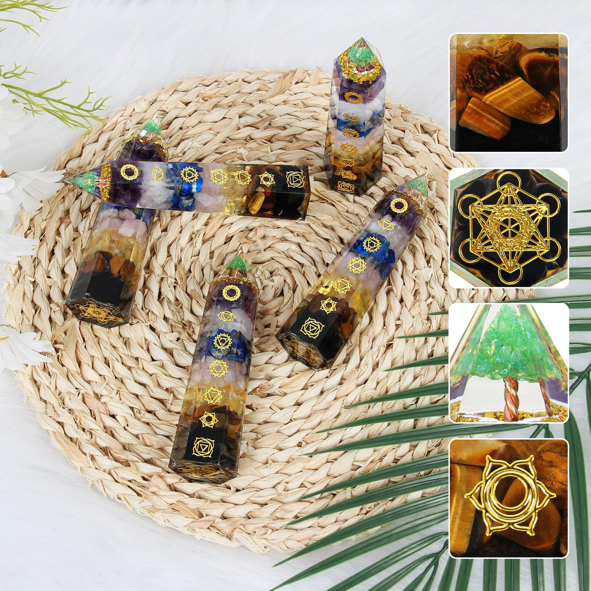 7 Chakra Crystal Wand – Handmade Crystal Tower with Tree of Life Healing Crystals for Chakra Balance, Energy Cleansing, Reiki, Home Decor, Crystals and Healing Stones