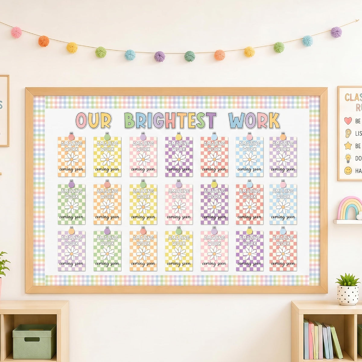 Bigerto 160 Pcs Pastel Student Work Display Bulletin Board Decoration Our Brightest Work Wow Works Cutouts with Clips Names Display Classroom Decor for Teachers Motivational Back to School Supplies