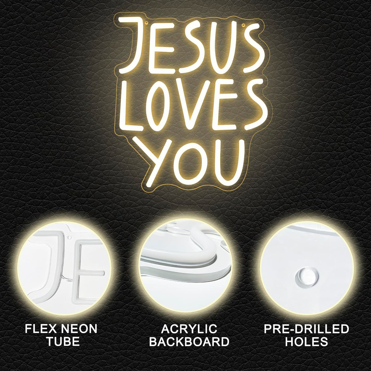 Jesus Loves You Neon Sign Dimmable Neon Signs for Wall Decor Letter LED Signs USB Light Up Sign for Jesus Room Decor Christian Wall Art Bedroom Living Room Jesus Gifts