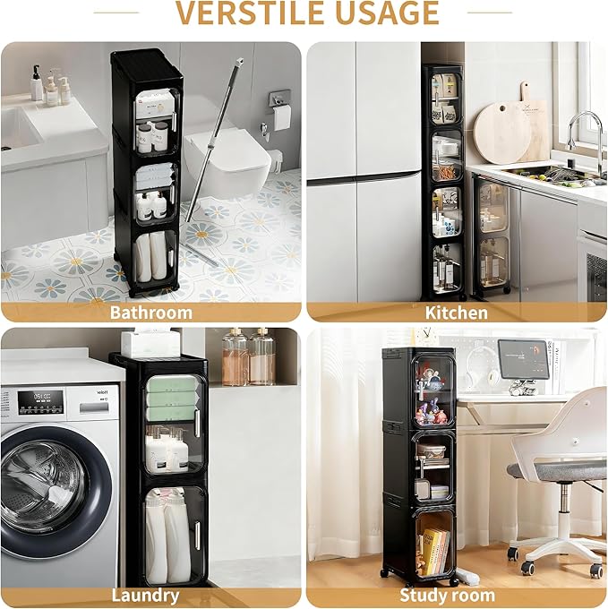 2-Tier Narrow Storage Cabinet, Slim Bathroom Storage Cabinet