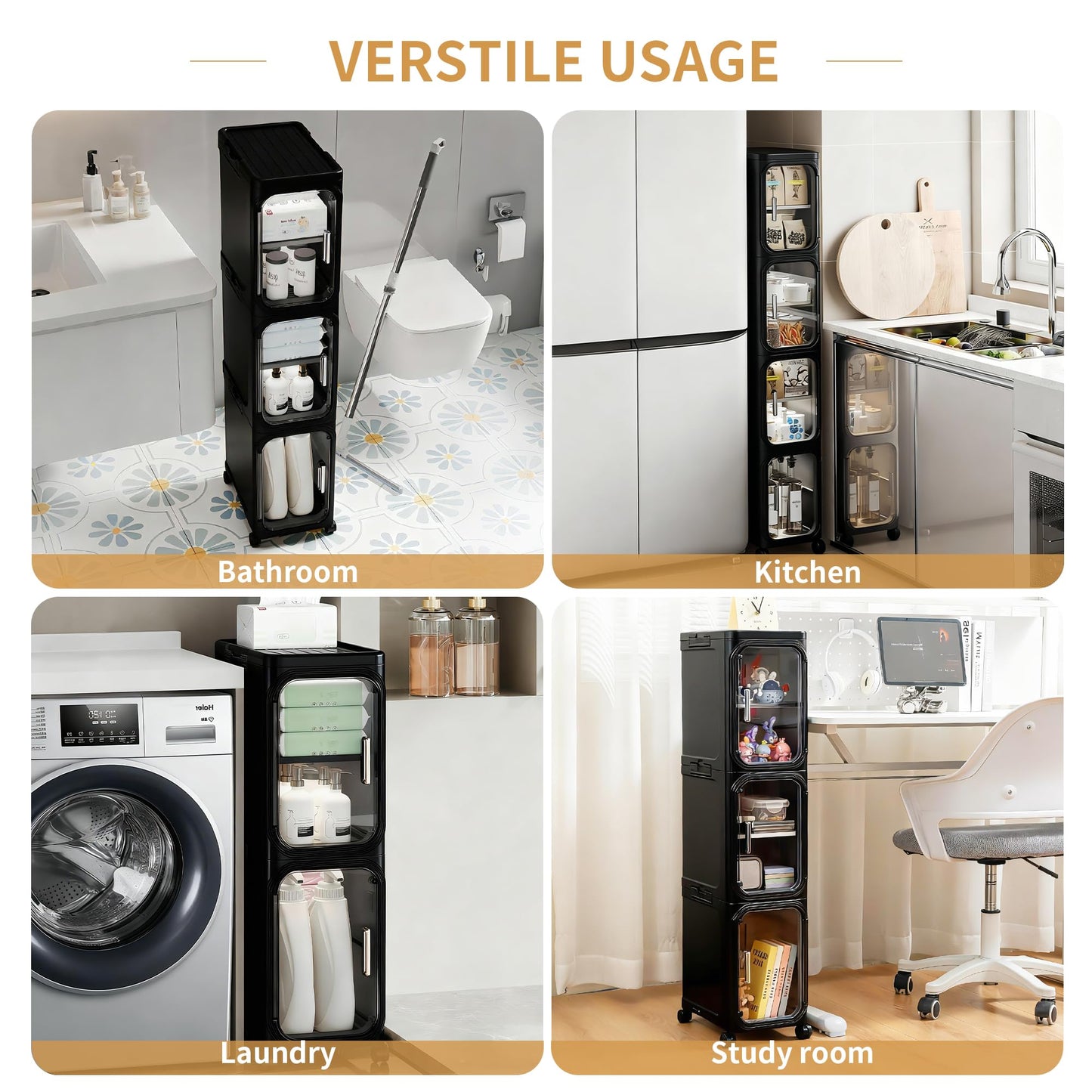Lifelongpal 4-Tier Tall Narrow Slim Bathroom Storage Cabinet, Black