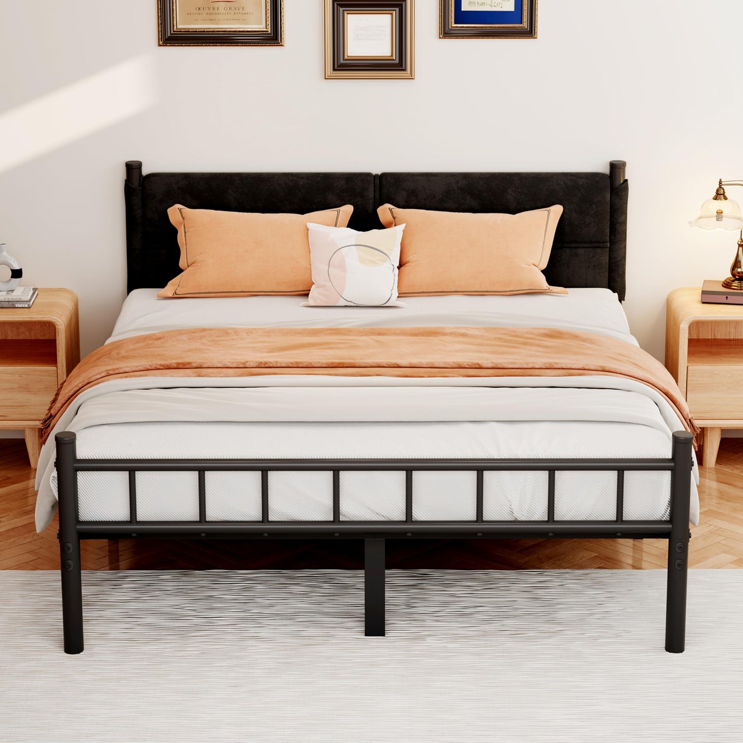 Henshwon Metal Bed Frame,14Inch Full Bed Frame with Headboard,Heavy Duty Sturdy Mattress Foundation,Easy Assembly,No Box Spring Needed,Black Full Size