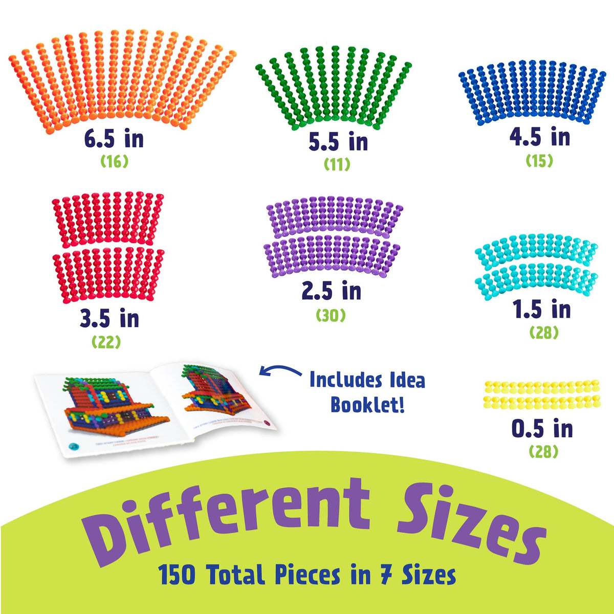 POPULAR PLAYTHINGS Playstix Construction Toy Set with Building Sticks for STEM and Classroom Use, for Kids Ages 4 and Up - 150 Piece Kit