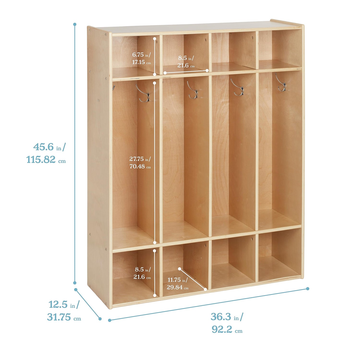 ECR4Kids Streamline 4-Section Coat Locker with Cubby Storage, Classroom Furniture, Natural